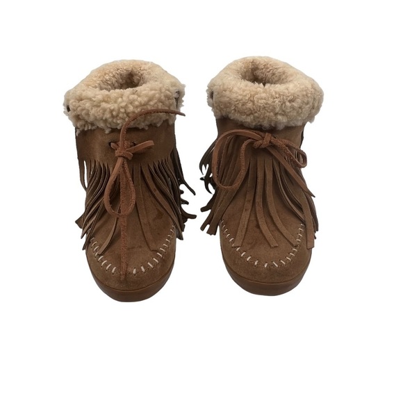 Koolaburra Brown Fringe Sherpa Lined Wedge Booties Size 5 Women's - Picture 3 of 9